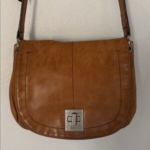 Born Brown TanGenuine Leather Crossbody Satchel Bag Purse Distressed Finish